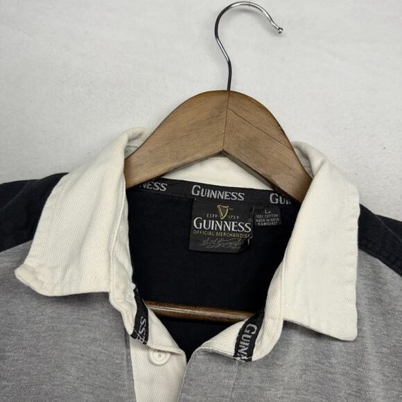 Vintage Guinness Rugby Shirt Men's large Black Gray Embroidered Beer Thick 90s - Picture 6 of 9